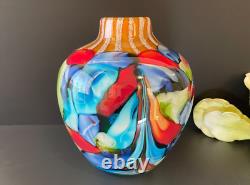Abstract Millefiori Murano Italy Hand Blown Art Glass 10 Vase Turquoise Red