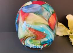 Abstract Millefiori Murano Italy Hand Blown Art Glass 10 Vase Turquoise Red