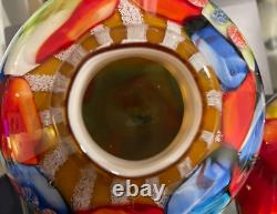 Abstract Millefiori Murano Italy Hand Blown Art Glass 10 Vase Turquoise Red