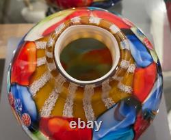 Abstract Millefiori Murano Italy Hand Blown Art Glass 10 Vase Turquoise Red