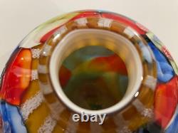 Abstract Millefiori Murano Italy Hand Blown Art Glass 10 Vase Turquoise Red