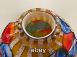 Abstract Millefiori Murano Italy Hand Blown Art Glass 10 Vase Turquoise Red