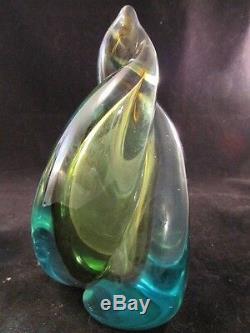 Alfredo Barbini Murano Blue, Teal, Gold Flame Italian Art Glass Bookends