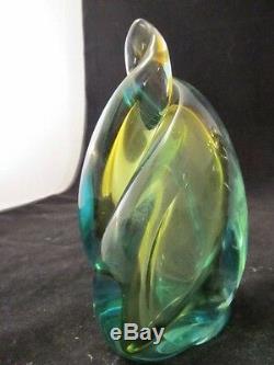 Alfredo Barbini Murano Blue, Teal, Gold Flame Italian Art Glass Bookends