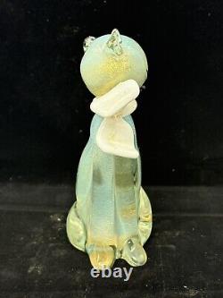Alfredo Barbini Murano Glass Cat Figurine Turquoise With Gold Flecks Hand blown