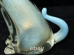 Alfredo Barbini Murano Glass Cat Figurine Turquoise With Gold Flecks Hand blown