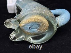 Alfredo Barbini Murano Glass Cat Figurine Turquoise With Gold Flecks Hand blown