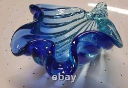 Alfredo Barbini Murano MID Century Art Glass Seashell Bowl Vase Blue Hand Blown