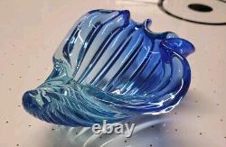 Alfredo Barbini Murano MID Century Art Glass Seashell Bowl Vase Blue Hand Blown