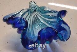 Alfredo Barbini Murano MID Century Art Glass Seashell Bowl Vase Blue Hand Blown