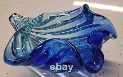 Alfredo Barbini Murano MID Century Art Glass Seashell Bowl Vase Blue Hand Blown