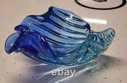 Alfredo Barbini Murano MID Century Art Glass Seashell Bowl Vase Blue Hand Blown