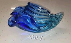 Alfredo Barbini Murano MID Century Art Glass Seashell Bowl Vase Blue Hand Blown