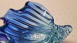 Alfredo Barbini Murano MID Century Art Glass Seashell Bowl Vase Blue Hand Blown