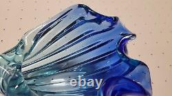 Alfredo Barbini Murano MID Century Art Glass Seashell Bowl Vase Blue Hand Blown