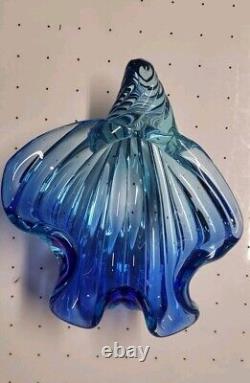 Alfredo Barbini Murano MID Century Art Glass Seashell Bowl Vase Blue Hand Blown