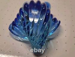 Alfredo Barbini Murano MID Century Art Glass Seashell Bowl Vase Blue Hand Blown