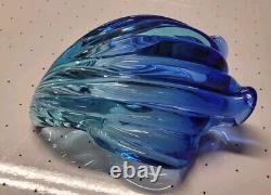 Alfredo Barbini Murano MID Century Art Glass Seashell Bowl Vase Blue Hand Blown