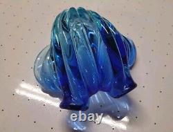 Alfredo Barbini Murano MID Century Art Glass Seashell Bowl Vase Blue Hand Blown