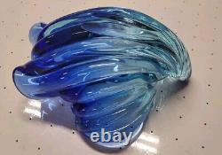 Alfredo Barbini Murano MID Century Art Glass Seashell Bowl Vase Blue Hand Blown