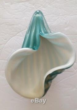 Alfredo Barbini Murano Venetian Art Glass Shell Bowl Gold Turquoise White