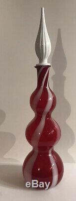 Alrose Empoli Red & White Striped Decanter WithStopper Murano Label Mid Century
