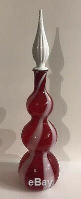 Alrose Empoli Red & White Striped Decanter WithStopper Murano Label Mid Century