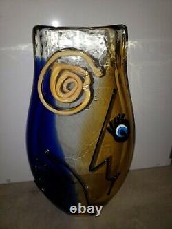 Amazing Murano Hand Blown Art Glass Abstract Face 15x 8 Italian Vase