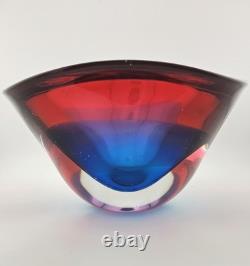 Amazing Murano Sommerso Art Glass Heavy Blue fade to Red Bowl Statement Piece 7