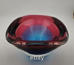 Amazing Murano Sommerso Art Glass Heavy Blue fade to Red Bowl Statement Piece 7