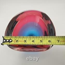 Amazing Murano Sommerso Art Glass Heavy Blue fade to Red Bowl Statement Piece 7