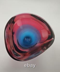 Amazing Murano Sommerso Art Glass Heavy Blue fade to Red Bowl Statement Piece 7