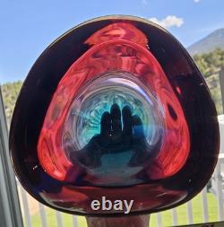 Amazing Murano Sommerso Art Glass Heavy Blue fade to Red Bowl Statement Piece 7