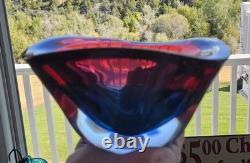 Amazing Murano Sommerso Art Glass Heavy Blue fade to Red Bowl Statement Piece 7