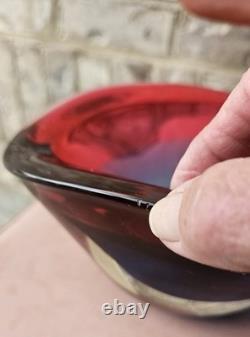 Amazing Murano Sommerso Art Glass Heavy Blue fade to Red Bowl Statement Piece 7