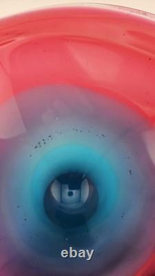 Amazing Murano Sommerso Art Glass Heavy Blue fade to Red Bowl Statement Piece 7