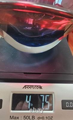 Amazing Murano Sommerso Art Glass Heavy Blue fade to Red Bowl Statement Piece 7