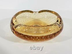 Amber Colored Bullicante Archimede Seguso Murano Hand Blown Glass Geode Bowl