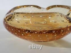 Amber Colored Bullicante Archimede Seguso Murano Hand Blown Glass Geode Bowl