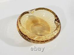 Amber Colored Bullicante Archimede Seguso Murano Hand Blown Glass Geode Bowl