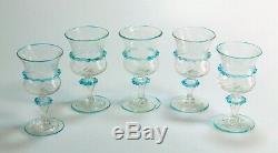 Antique 1800's Venetian Glass Rummers Set of 5 Clear & Blue RARE Murano Italy