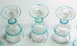 Antique 1800's Venetian Glass Rummers Set of 5 Clear & Blue RARE Murano Italy