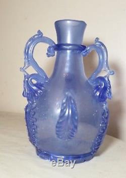 Antique 19th century hand blown blue art glass Italian Murano Venetian vase