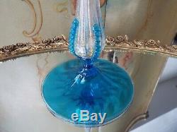 Antique Blue Salviati Murano Gold Flake Hand Blown Italian Art Glass Candlestick
