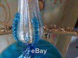 Antique Blue Salviati Murano Gold Flake Hand Blown Italian Art Glass Candlestick