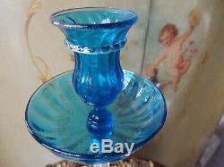 Antique Blue Salviati Murano Gold Flake Hand Blown Italian Art Glass Candlestick