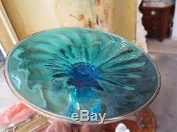 Antique Blue Salviati Murano Gold Flake Hand Blown Italian Art Glass Candlestick