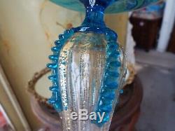 Antique Blue Salviati Murano Gold Flake Hand Blown Italian Art Glass Candlestick