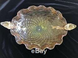 Antique C1890 Venetian Gold Fleck Diamond Optic Dolphin Bowl Salviati / Barovier