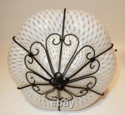 Antique Hand-blown Italian Murano Glass Latticino Hanging Cage Chandelier
